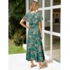 imageSimplee Womens Floral Maxi Dress Short Sleeve Summer Boho Wedding Guest Dress Empire Waist Chiffon Modest Midi DressesLake Blue