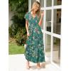 imageSimplee Womens Floral Maxi Dress Short Sleeve Summer Boho Wedding Guest Dress Empire Waist Chiffon Modest Midi DressesLake Blue