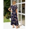 imageSimplee Womens Floral Maxi Dress Short Sleeve Summer Boho Wedding Guest Dress Empire Waist Chiffon Modest Midi DressesNavy Blue 2