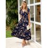imageSimplee Womens Floral Maxi Dress Short Sleeve Summer Boho Wedding Guest Dress Empire Waist Chiffon Modest Midi DressesNavy Blue 2