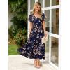 imageSimplee Womens Floral Maxi Dress Short Sleeve Summer Boho Wedding Guest Dress Empire Waist Chiffon Modest Midi DressesNavy Blue 2
