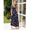 imageSimplee Womens Floral Maxi Dress Short Sleeve Summer Boho Wedding Guest Dress Empire Waist Chiffon Modest Midi DressesNavy Blue