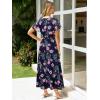 imageSimplee Womens Floral Maxi Dress Short Sleeve Summer Boho Wedding Guest Dress Empire Waist Chiffon Modest Midi DressesNavy Blue