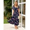imageSimplee Womens Floral Maxi Dress Short Sleeve Summer Boho Wedding Guest Dress Empire Waist Chiffon Modest Midi DressesNavy Blue