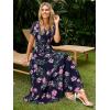 imageSimplee Womens Floral Maxi Dress Short Sleeve Summer Boho Wedding Guest Dress Empire Waist Chiffon Modest Midi DressesNavy Blue