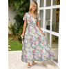 imageSimplee Womens Floral Maxi Dress Short Sleeve Summer Boho Wedding Guest Dress Empire Waist Chiffon Modest Midi DressesWhite 1