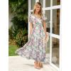 imageSimplee Womens Floral Maxi Dress Short Sleeve Summer Boho Wedding Guest Dress Empire Waist Chiffon Modest Midi DressesWhite 1