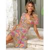 imageSimplee Womens Floral Short Summer Dress  Empire Waist A Line Flutter Sleeve V Neck Boho Mini Dresses with PocketsFloralblue