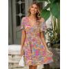 imageSimplee Womens Floral Short Summer Dress  Empire Waist A Line Flutter Sleeve V Neck Boho Mini Dresses with PocketsFloralblue