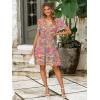 imageSimplee Womens Floral Short Summer Dress  Empire Waist A Line Flutter Sleeve V Neck Boho Mini Dresses with PocketsFloralblue