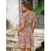 imageSimplee Womens Floral Short Summer Dress  Empire Waist A Line Flutter Sleeve V Neck Boho Mini Dresses with PocketsFloralblue