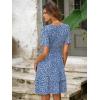 imageSimplee Womens Floral Short Summer Dress  Empire Waist A Line Flutter Sleeve V Neck Boho Mini Dresses with PocketsFloraldark Blue