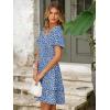 imageSimplee Womens Floral Short Summer Dress  Empire Waist A Line Flutter Sleeve V Neck Boho Mini Dresses with PocketsFloraldark Blue