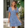 imageSimplee Womens Floral Short Summer Dress  Empire Waist A Line Flutter Sleeve V Neck Boho Mini Dresses with PocketsFloraldark Blue