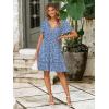 imageSimplee Womens Floral Short Summer Dress  Empire Waist A Line Flutter Sleeve V Neck Boho Mini Dresses with PocketsFloraldark Blue
