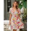 imageSimplee Womens Floral Short Summer Dress  Empire Waist A Line Flutter Sleeve V Neck Boho Mini Dresses with PocketsFloralwhite