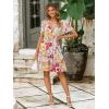 imageSimplee Womens Floral Short Summer Dress  Empire Waist A Line Flutter Sleeve V Neck Boho Mini Dresses with PocketsFloralwhite