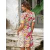 imageSimplee Womens Floral Short Summer Dress  Empire Waist A Line Flutter Sleeve V Neck Boho Mini Dresses with PocketsFloralwhite