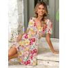 imageSimplee Womens Floral Short Summer Dress  Empire Waist A Line Flutter Sleeve V Neck Boho Mini Dresses with PocketsFloralwhite