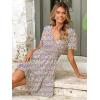 imageSimplee Womens Floral Short Summer Dress  Empire Waist A Line Flutter Sleeve V Neck Boho Mini Dresses with PocketsPurple Floral