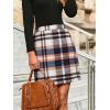 imageSimplee Womens High Waist Faux Suede Mini Bodycon SkirtAorange Navy Plaid