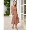 imageSimplee Womens Long Sleeve Maxi Dress Casual Square Neck Smocked Flowy Fall Wedding Guest DressesFloral1