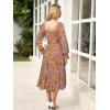 imageSimplee Womens Long Sleeve Maxi Dress Casual Square Neck Smocked Flowy Fall Wedding Guest DressesFloral1