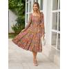 imageSimplee Womens Long Sleeve Maxi Dress Casual Square Neck Smocked Flowy Fall Wedding Guest DressesFloral1
