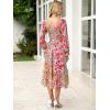 imageSimplee Womens Long Sleeve Maxi Dress Casual Square Neck Smocked Flowy Fall Wedding Guest DressesFloral2