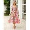imageSimplee Womens Long Sleeve Maxi Dress Casual Square Neck Smocked Flowy Fall Wedding Guest DressesFloral2