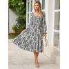imageSimplee Womens Long Sleeve Maxi Dress Casual Square Neck Smocked Flowy Fall Wedding Guest DressesFloral4