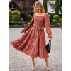 imageSimplee Womens Long Sleeve Maxi Dress Casual Square Neck Smocked Flowy Fall Wedding Guest DressesSolid1