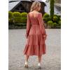 imageSimplee Womens Long Sleeve Maxi Dress Casual Square Neck Smocked Flowy Fall Wedding Guest DressesSolid1