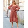 imageSimplee Womens Long Sleeve Maxi Dress Casual Square Neck Smocked Flowy Fall Wedding Guest DressesSolid1