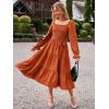 imageSimplee Womens Long Sleeve Maxi Dress Casual Square Neck Smocked Flowy Fall Wedding Guest DressesSolid2