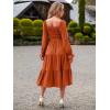 imageSimplee Womens Long Sleeve Maxi Dress Casual Square Neck Smocked Flowy Fall Wedding Guest DressesSolid2