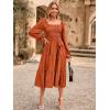 imageSimplee Womens Long Sleeve Maxi Dress Casual Square Neck Smocked Flowy Fall Wedding Guest DressesSolid2