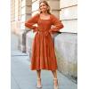 imageSimplee Womens Long Sleeve Maxi Dress Casual Square Neck Smocked Flowy Fall Wedding Guest DressesSolid2