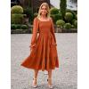 imageSimplee Womens Long Sleeve Maxi Dress Casual Square Neck Smocked Flowy Fall Wedding Guest DressesSolid2
