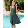 imageSimplee Womens Sleeveless Sundress Summer Casual Eyelet Button Down Short Dress Flowy Beach Tank Mini Dress with PocketDark Green