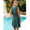 imageSimplee Womens Sleeveless Sundress Summer Casual Eyelet Button Down Short Dress Flowy Beach Tank Mini Dress with PocketDark Green