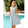 imageSimplee Womens Sleeveless Sundress Summer Casual Eyelet Button Down Short Dress Flowy Beach Tank Mini Dress with PocketLight Blue