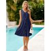 imageSimplee Womens Sleeveless Sundress Summer Casual Eyelet Button Down Short Dress Flowy Beach Tank Mini Dress with PocketNavy Blue