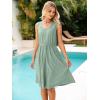imageSimplee Womens Sleeveless Sundress Summer Casual Eyelet Button Down Short Dress Flowy Beach Tank Mini Dress with PocketSage Green