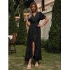 imageSimplee Womens Solid Chiffon Wrap Formal Maxi Ruffle Split Dress Flowy Bridesmaid Wedding Party Evening Dress with BeltRuffleblack