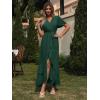 imageSimplee Womens Solid Chiffon Wrap Formal Maxi Ruffle Split Dress Flowy Bridesmaid Wedding Party Evening Dress with BeltRuffledark Green