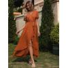imageSimplee Womens Solid Chiffon Wrap Formal Maxi Ruffle Split Dress Flowy Bridesmaid Wedding Party Evening Dress with BeltRuffleorange