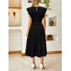 imageSimplee Womens Striped Midi Summer Dress Smocked Flutter Short Sleeve Dress 2025 Flowy Casual Dress with PocketsBlack