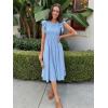 imageSimplee Womens Striped Midi Summer Dress Smocked Flutter Short Sleeve Dress 2025 Flowy Casual Dress with PocketsBlue