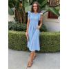 imageSimplee Womens Striped Midi Summer Dress Smocked Flutter Short Sleeve Dress 2025 Flowy Casual Dress with PocketsBlue